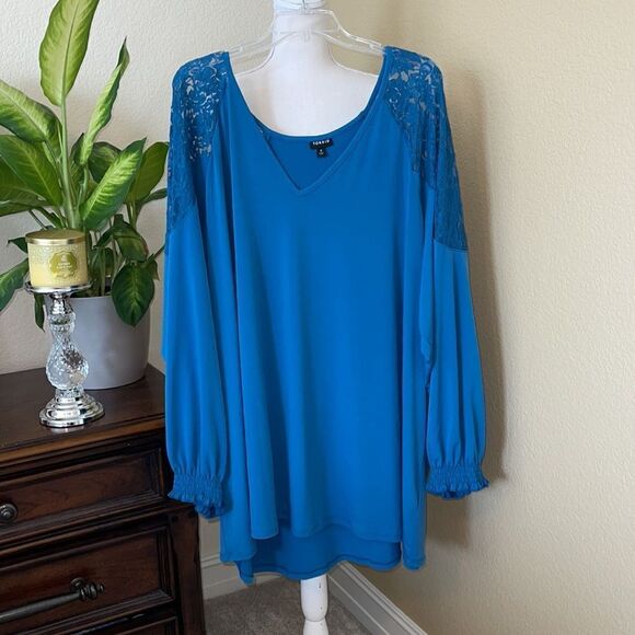 Torrid Studio Knit Lace Shoulder Peasant Blue Top Blouse Sz 6X - Picture 3 of 4